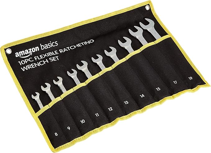 Amazon Basics Flexible Gear Ratcheting Wrench Set, 10 Pieces