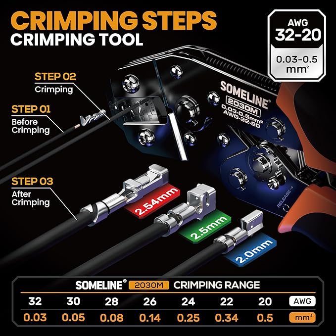 SOMELINE Crimp Tool Connector Kit, JST-PH 2.0mm/JST-XH 2.5mm/Du Pont 2.54mm Connector Set, 30 Types of Connectors, 32-20 AWG Ratcheting Crimper for Du pont,JST Series,KF2510,Molex,TE Series