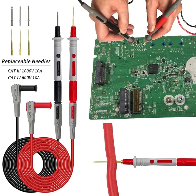 Multimeter Test Leads Kit with Soft Tool Carrying Case Alligator Clips Test Hook Clips Wire Replaceable Precision Sharp Probes for Digital Electrical Multimeter Testing