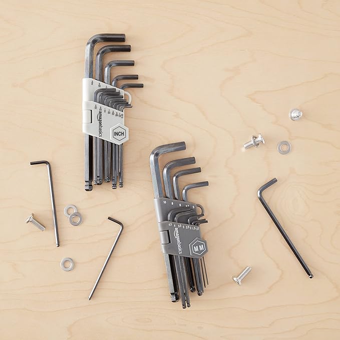 Amazon Basics Hex Key Allen Wrench, Long Arm, Metric and Standard Sizes, 26-Piece