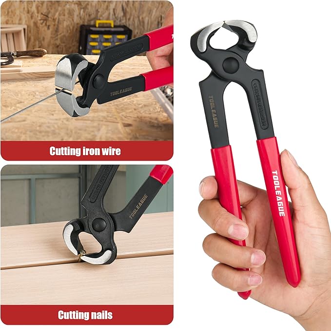 TOOLEAGUE 4 Pcs Pry Bar Set, 12" & 8" Cats Paw Nail Puller,10" Flat Claw Pry Bar,8-inch End Cutting Plier,Utility Wonder Crowbar,Woodworking Tools for Prying, Scraping, Lifting, Pulling