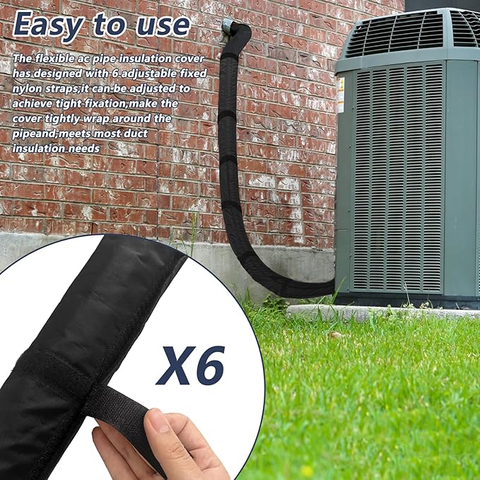Outdoor 3-Layer HVAC Copper Pipe Insulation Cover,UV-Resistant 600D Oxford Cover for Outside AC Pipe Insulation,Weatherproof AC Line Sleeve Mini Split to Central Air,72" L×10.2" W,Black