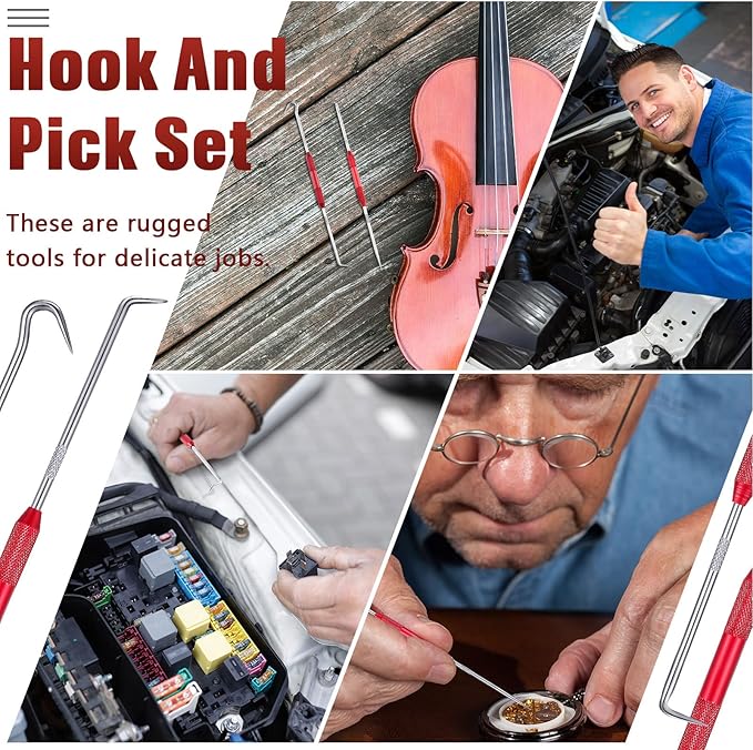 4 Pcs Hook and Pick Set Double Pointed Scribe Car Auto Oil Metal Pick O Ring Seal Puller Hooked Scriber Marking Tools for Carpenter Machinists Technicians, 9.06 Inches
