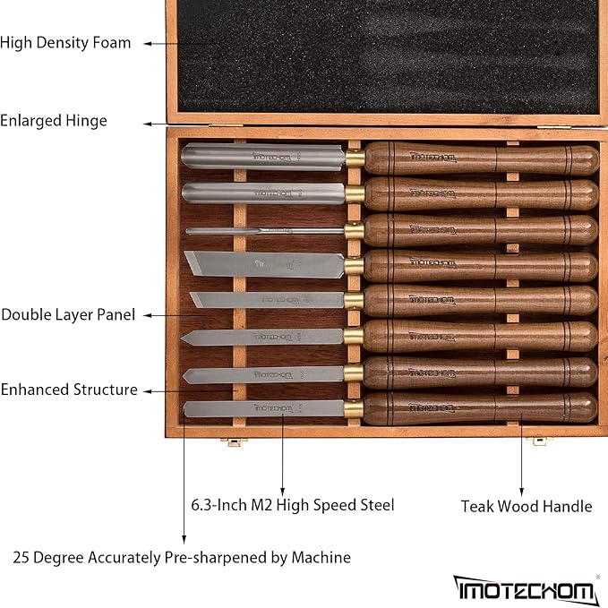 8-Pieces HSS Wood Turning Tools Lathe Chisel Set with Wooden Box