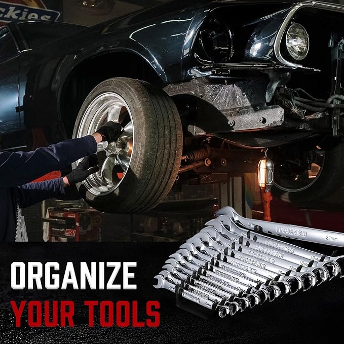 ALOANES 130-Slot Metal Wrench Organizer, Heavy Duty Wrench Organizer Tray for Tool Box, Fit SAE & Metric Wrench Storage, 10 Pack Wrench Holders(Red)