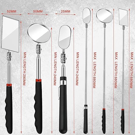 3 Pieces Telescoping Inspection Mirror Round Square Mirror Inspection Tool for Checking Vehicle, Observing Eyelashes Mouth and Other Small Parts(Oval, Square, Round Style)