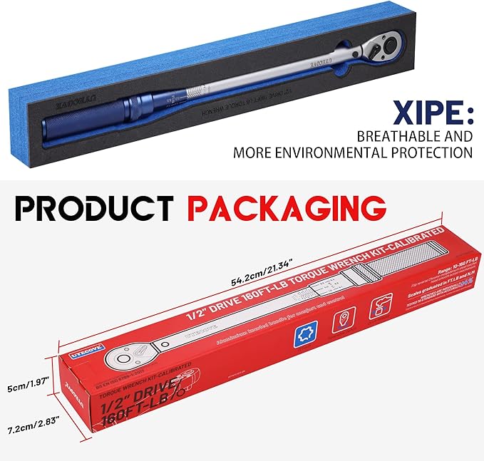 1/2-Inch Drive Click Torque Wrench, Torque Wrench 1/2 Drive 10-160FT.LB/13.6-217N.M with a XIPE Storage Tray