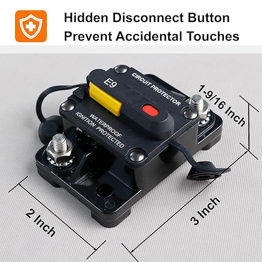 40 Amp Marine Circuit Breaker, IP67 Waterproof Manual Reset Switch, 12V-48V DC Circuit Breaker, 3/8" Studs, for Boat Trolling Motor/Marine ATV/Battery/Solar System, Suface Mount (40A)