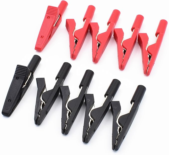 10Pcs Red and Black Insulated Safety Multimeter Test Leads with Mini Alligator Clips Crocodile Clamp Clips for 2mm Test Probe Banana Plug Connector