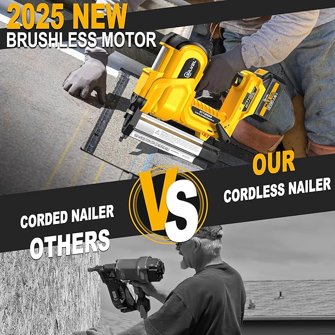 SILVEL 18 Gauge Cordless Brad Nailer, 2 in 1 Cordless Nail Gun/Electric Stapler, 2 * 4.0Ah Battery Powered Nail Gun, Fast Charging for Woodworking,Home Improvement, YELLOW