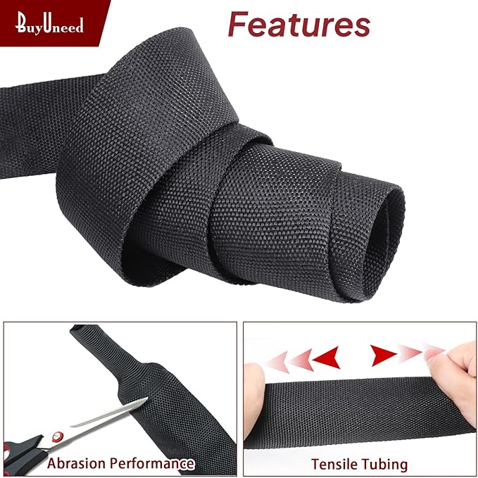 2 in 1 Heat Shrink Braided Sleeving 1-1/8 inch Cloth Wiring Harness Loom Abrasion Resistant Sleeve for Protection Cable/Sheath (29mm ID-29ft)