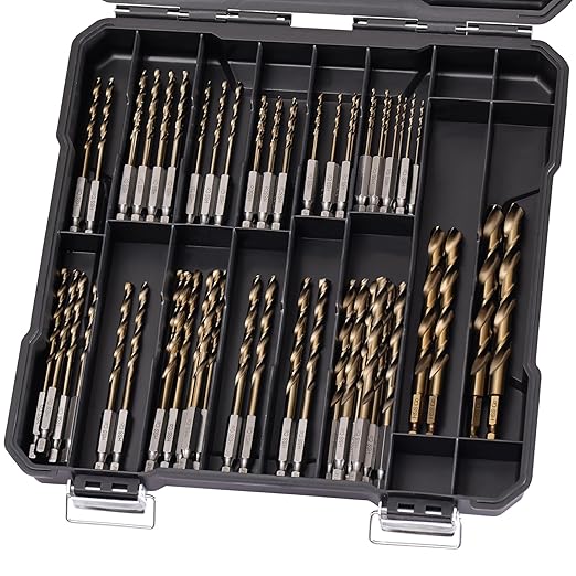 Hex Shank Cobalt Drill Bit Set 59Pcs 1/16"-3/8", M35 HSS Impact Driver Drill Bits for Metal and Hardened Steel, with Indexed Storage Case