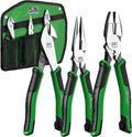SK 3-Piece Pliers Set, 9.5-Inch Linesman, 8-Inch Diagonal & Needle Nose Pliers, Premium CR-V Construction, Ergonomic Anti-slip Handle, with Rolling Pouch