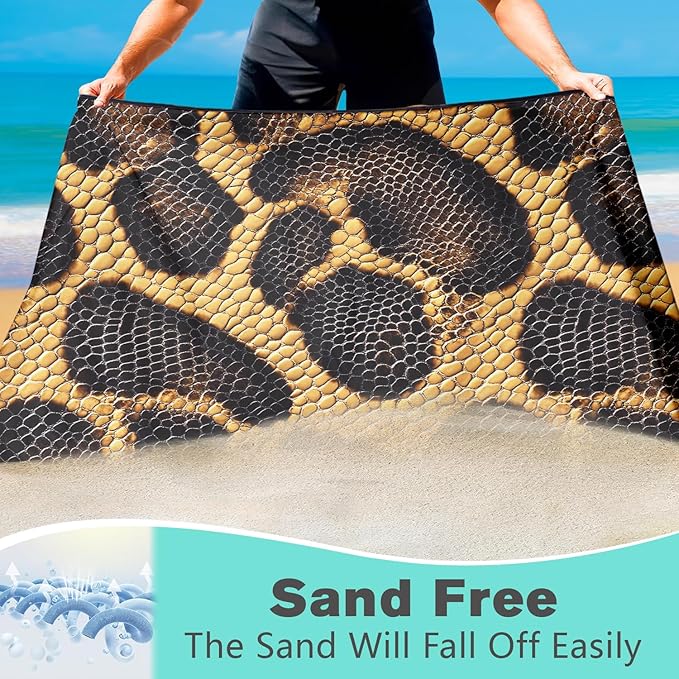 Snake Skin Pattern Beach Towel Oversized 36" x 72", Thin Lightweight Sand Free Quick Dry Microfiber Towel for Swimming Pool Cruise Camping Travel