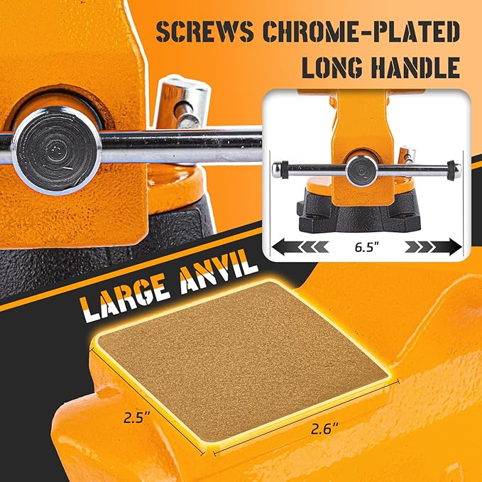 Bench Vise 4.5-Inch Heavy Duty Vise 210° Swivel Base, Multi-Purpose Vise with Large Anvil for Industrial, Home(4.5" Jaw Width)