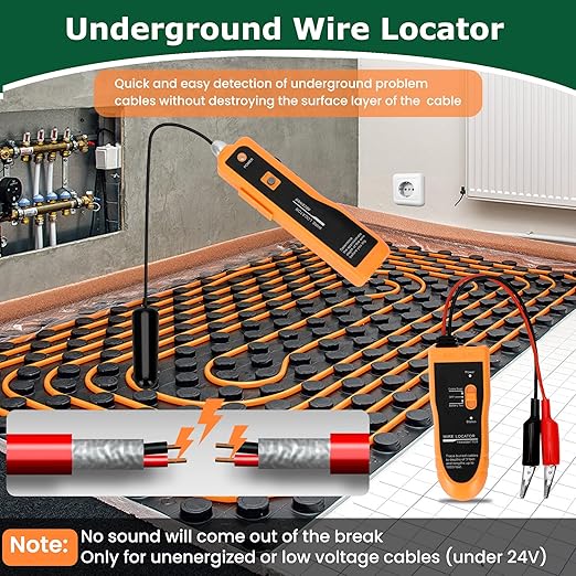 Underground Wire Locator, Up to 3 Feet Deep and 1,640 Feet Long, Wire Detector with Headset and Battery, Underground Wire Breaker Locator for Pet Fence, Underground Irrigation and Power Line