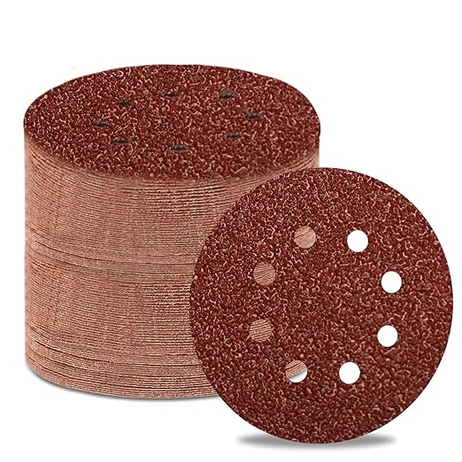 60 Grit 5 Inch Sanding Discs Hook and Loop Sandpaper, 150 PCS 8 Hole Adhesive Coarse Sand Paper for Random Orbital Sander