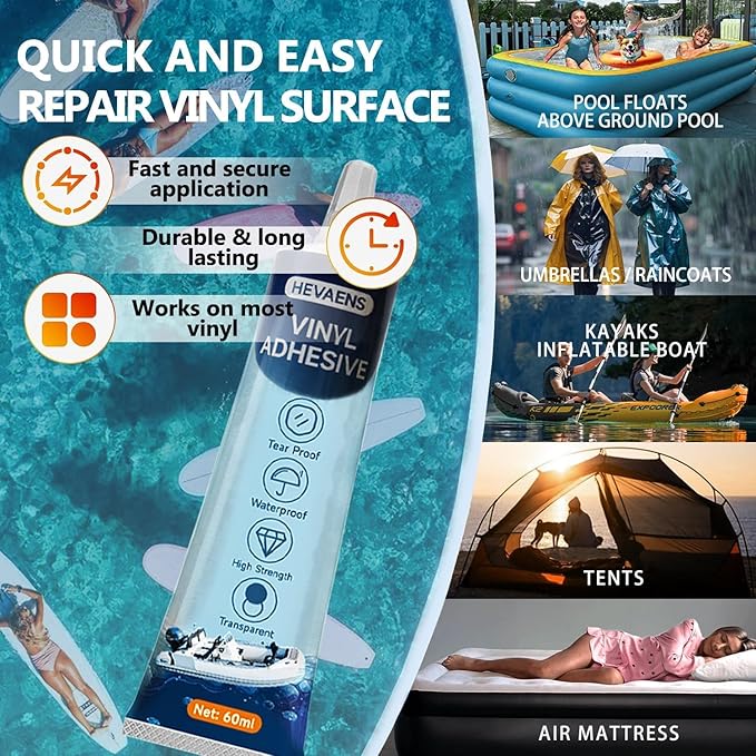 Air Mattress Patch Kit, Heavy Duty Inflatable Repair Kit for Air Mattress, Bounce House, Inflatable Toys, PVC Boat, Tent, Swimming Ring, UV- Resistant Waterproof TPU Pool Repair Glue, Heavy Duty