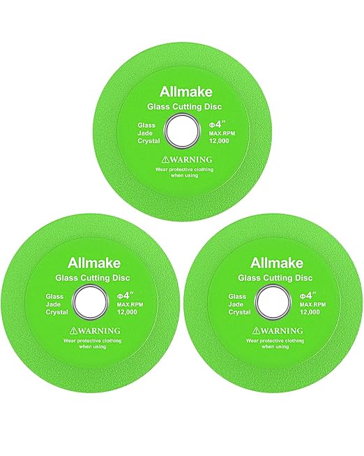 Glass Cutting Disc, Allmake 3pcs Rock Slab Grinding Disc 4 Inch for Angle Grinder, Diamond Glass Cutter Saw Blades for Grinding Cutting Bottle Crystal Ceramic Tile, Discos para Cortar Ceramica