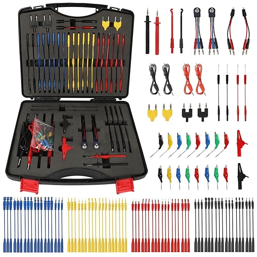 110 Pcs Automotive Circuit Test Lead Kit, Multimeter Test Leads Kit, Electrical Test Kit, Back Probe Kit Automotive, Relay Wire Connector Kit (with Black Carrying Case), Alligator Clips