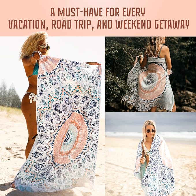 Sand Free Beach Towel, Quick Dry, Lightweight and Compact with Storage Bag, 160x90cm, Made from Recycled Bottles for Beach, Pool, Travel, Swimming and Outdoor Use (Sound of Summer)