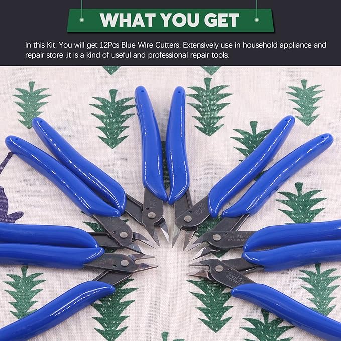 Keadic 12Pcs 5" Wire Cutters with Internal Spring and Soft Rubber Handle, Mini Flush Cutters, Micro Cutting Pliers Wire Nippers, Small Side Cutters for Hobby Modeling Jewelry Electronic Crafts (Blue)