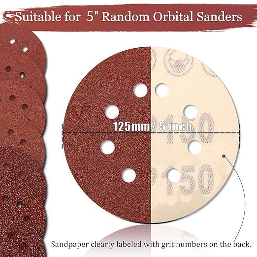 100 PCS 150 Grit 5 Inch Sanding Discs, Hook and Loop Sandpaper for Random Orbital Sander