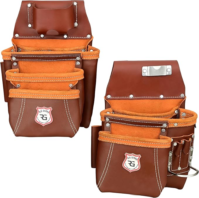 Heavy Duty 17 Pocket Carpenter Leather Tool Belt Set | Combo Multipurpose Framing Tool Belt Work Organizer Bags | Tool Belts For Men Construction Tools Rigs (Maroon, Standard)