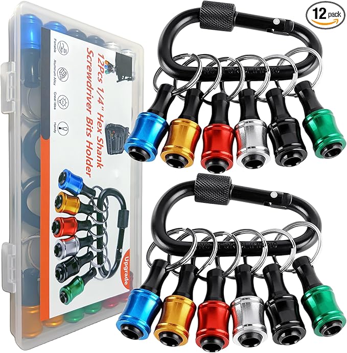 12PCS Bit Holders 1/4 Socket, Hex Shank Screwdriver Bit Holder for Impact Driver Drill Bit Keychain Extension Bar Quick Release Easy Change, Screwdriver Bit Holders for Tools & Home Improvement Gift