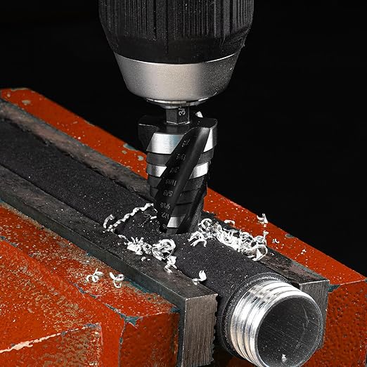 THINKWORK Four Spiral Flute Step Drill Bit, HSS Step Drill Bit 1/4"-3/4" (9 Steps) Unibit Step Drill Bit, 1/4" Shank Step Bits for Aluminum, Wood, Plastic, Metal