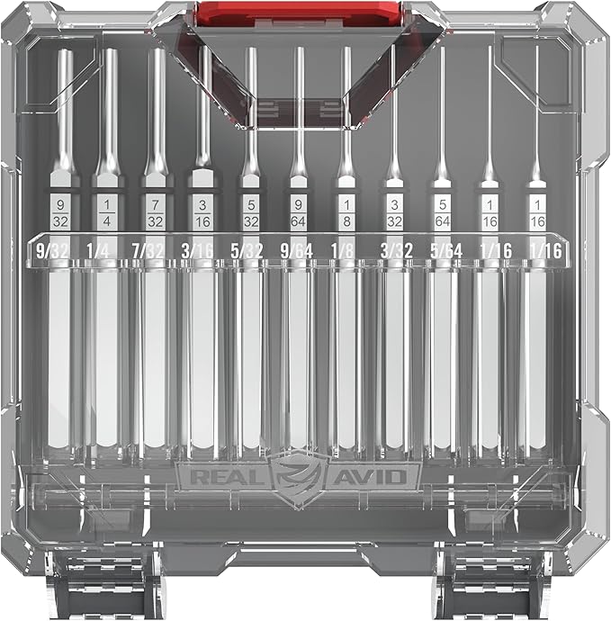 Real Avid 11-Piece Pin Punch Set - Portable All-in-One Punch Set with Storage Case - Choose Between Roll Pin, Standard or Brass and Steel Set