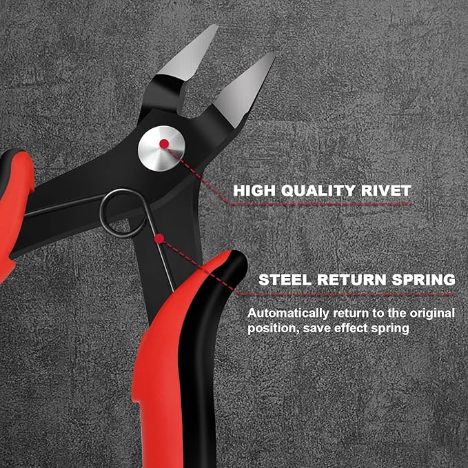 P.I.T. 2 Pack Micro Wire Cutters, 5.5'' Precision Electronics Flush Cutters with TPU Handle, Spring Loaded Wire Cutters for Crafting, Electronics, Jewelry Making