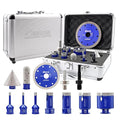 SHDIATOOL Diamond Tile Drill Bits Kit 12pcs, Porcelain Hole Saw Sets, Core Bits Cutter for Drilling Ceramic Marble Granite (6/6/8/20/25/35/50/20MM/2/SDS/HEX/4.5“)