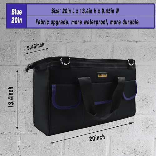 20 Inch Tool Bag, Waterproof Wide Mouth Tool Kit, Heavy Duty Tool Bag Organizer With Shoulder Straps, Tool Storage Package For Men/Women (20IN DarkBlue)