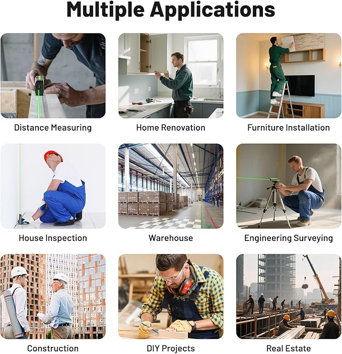 200ft Laser Measuing Tool with Bluetooth APP, Huepar Rechargeable Green Beam Laser Distance Meter ±1/16" High Accuracy, Multiple Measurement Modes, IP54 Durable for Home & Construction