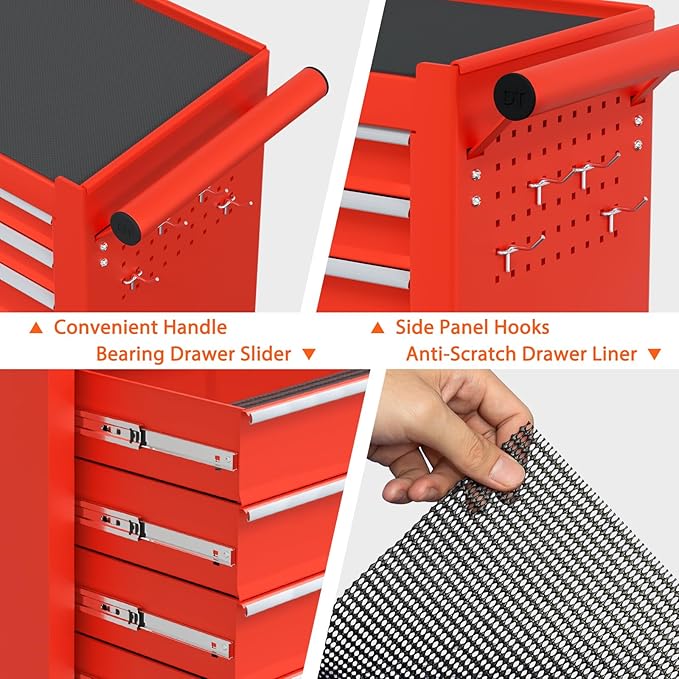 7-Drawer Rolling Tool Chest, Tool Box with 4 Wheels and Drawers, High Capacity Detachable Mobile Tool Storage Cabinet for Garage, Workshop, Mechanics and Repair Room (Red)