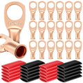 Landhoow 20 Pcs UL Test Wire Lugs 8 Gauge Stud Ring Terminals,8 Gauge Wire Connectors,Heavy Duty Copper Crimp Lugs, Welding Cable Bare Copper Eyelet Lug & Heat Shrink (8 Awg 3/8 Ring,10 Black, 10 Red)