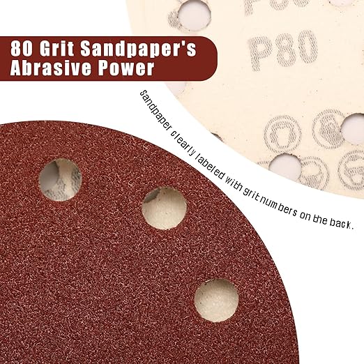 80 Grit 5 Inch Sanding Discs Hook and Loop Sandpaper, 150 PCS 8 Hole Adhesive Coarse Sand Paper for Random Orbital Sander