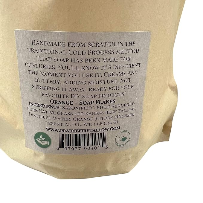 Pure Beef Tallow Soap Flakes - Made in USA - Grass Fed and Finished - Face, Body and Hair - Cleans, Moisturizes, Soothes, and Hydrates. Natural and Organic Frankincense