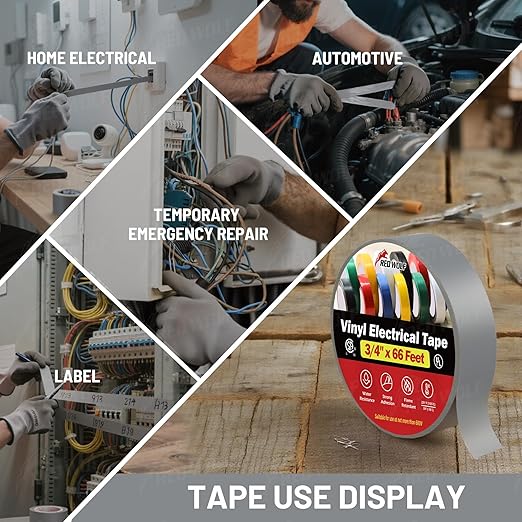 RED WOLF 10 Pack Gray Electrical Tape 3/4 Inch x 66 Ft Industrial Grade UL/CSA Listed 7 Mil Thick Flame Retardant High Temp Waterproof Electrical PVC Tape Electric Super Vinyl Rated 600V