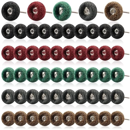 Rocaris 50 Pcs Abrasive Buffing Wheels, 1 inch Abrasive Buffing Polishing Wheels Burr for Rotary Tools-1/8(3mm) Shank, 120Grit, 180Grit, 320Grit, 400Grit, 600Grit