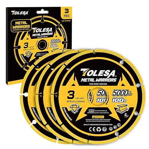 TOLESA Diamond Cutting Wheel 3 x 3/8 Inch for Metal, Cut Off Wheel with 5000+ Cuts on Rebar, Steel, Iron and INOX, 3 Pack