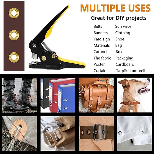 ZONG LAN Heavy Duty Grommet Tool Kit Eyelet Machine Punch Tool Kit with of 3/5" Die and 80 Sets Gold Brass Grommets for Tarp Leather Fabric Curtains
