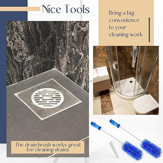 Baderke 2 Pieces Drain Brush Pipe Cleaning Blue Tube Brushes 19.7 Inch Plastic Shower Pipe Flexible Cleaning Tool(2.4 Inch)