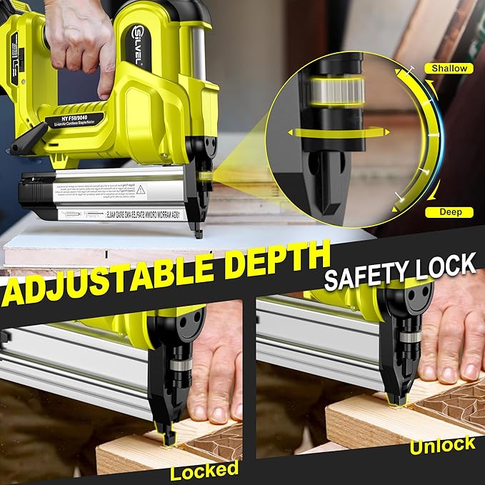 SILVEL 2" Cordless Brad Nailer, 2-in-1 21V Electric Brad Nailer with 2 * 2.0Ah Battery, 1000pcs Nails, 18GA Staples, Adjustable Depth for Woodworking, Home Improvement, Green