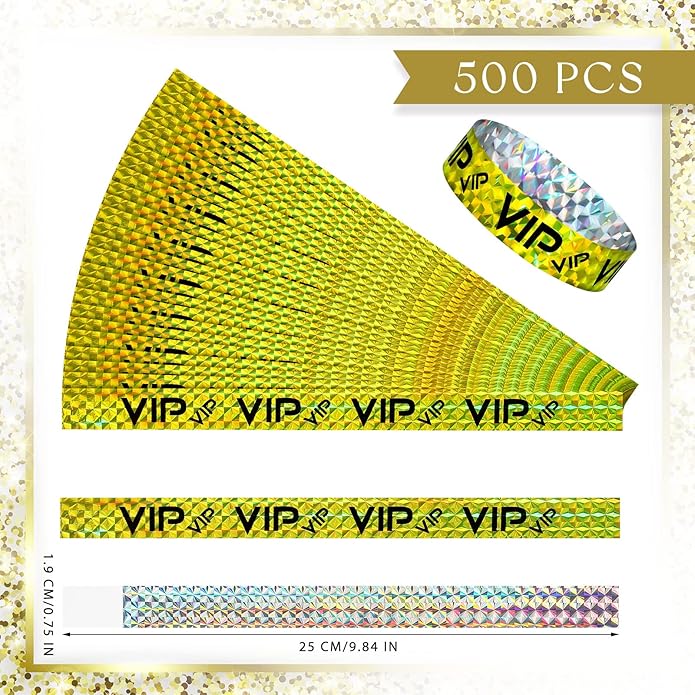 Teling 500 Pack VIP Plastic Wristbands Bracelets Party for Events VIP Custom Wristbands Plastic Bracelets Tear proof Waterproof Wrist Bands Arm Bands for Events Concerts