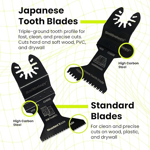 Smithology 20PCS Universal Metal/Wood Oscillating Saw Blades Combo Pack – 4 Bi-Metal Blades, 12 Standard Blades, 4 Japanese Tooth Blades