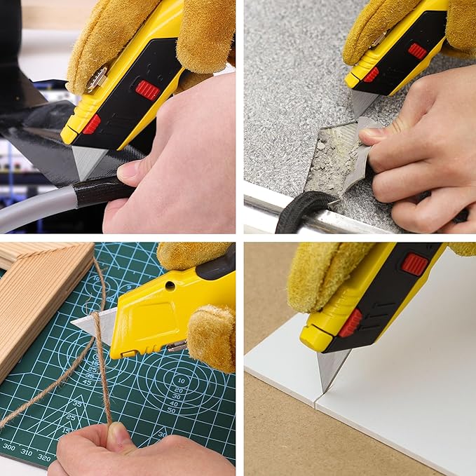 TOPLINE Heavy Duty Auto-Loading Utility Knife, Safety Box Cutter Knife for Quick Blade Change, Box Cutter Retractable with Blade Storage, 5-Piece SK5 Blades Included