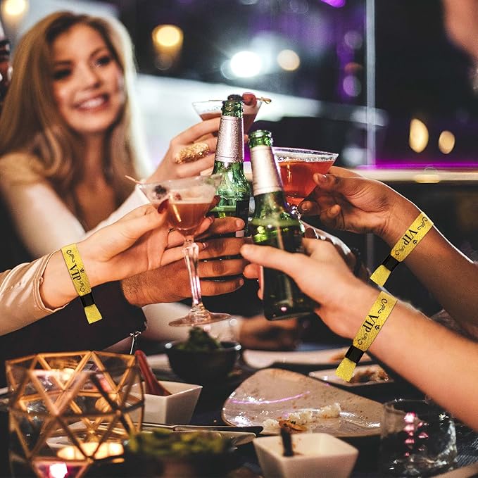 100 Pcs VIP Cloth Event Wristband, Disposable VIP Wristbands for Events, Colored VIP Wristbands Events,for Lightweight Concert,Club Entrance Wrist Strap Party Wristband Event (Color : Gold)