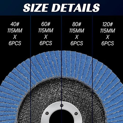 24 Pack of Flap Discs 4 1/2 for Angle Grinder Grit 40 60 80 120 Type 29 Zirconia Grinding Wheel for Wood Metal Sanding